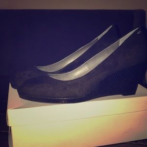 Calvin Klein Suede & Faux Snakeskin Wedges